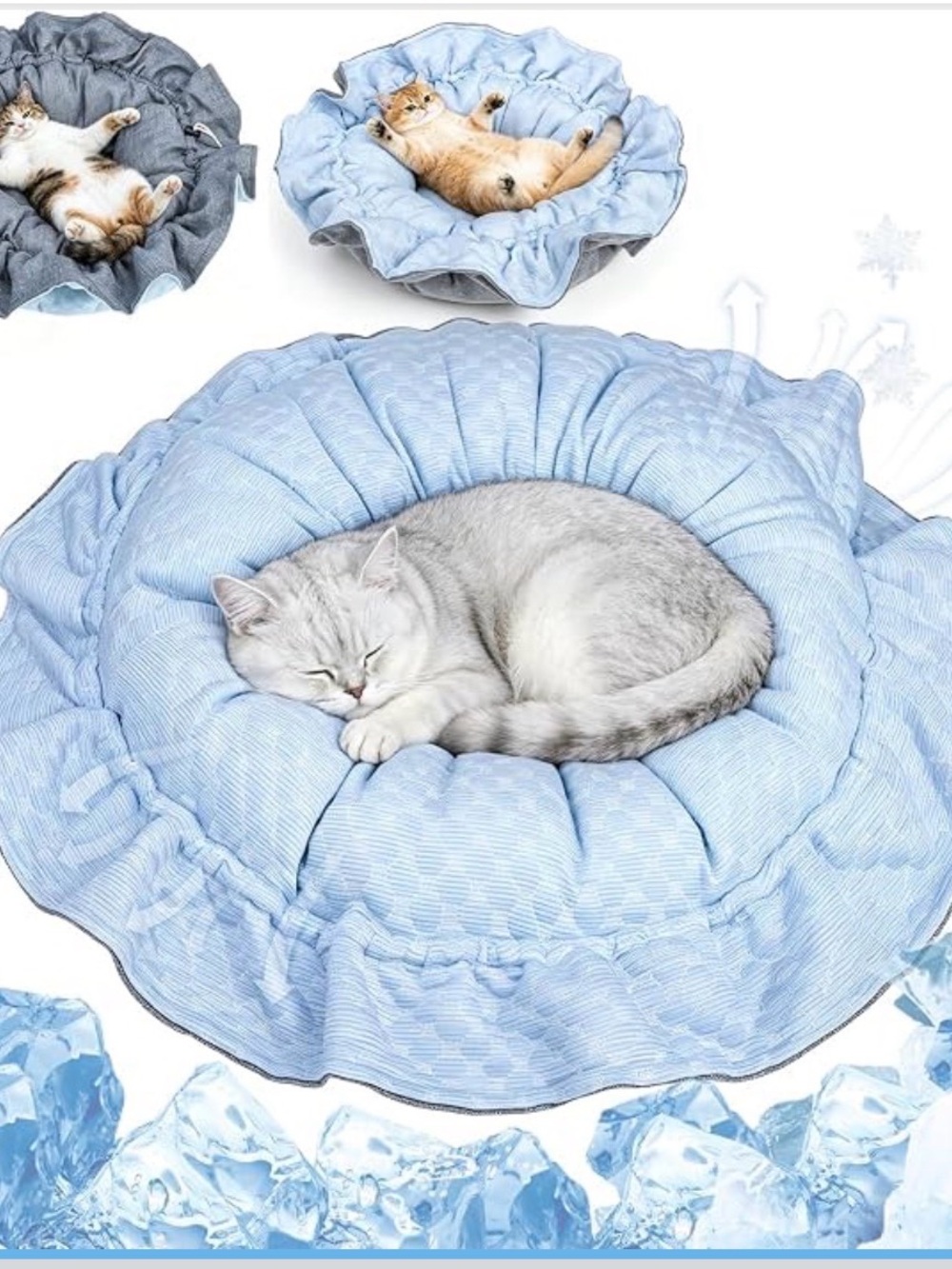 NWT Cooling Round Pet Bed in Light Blue